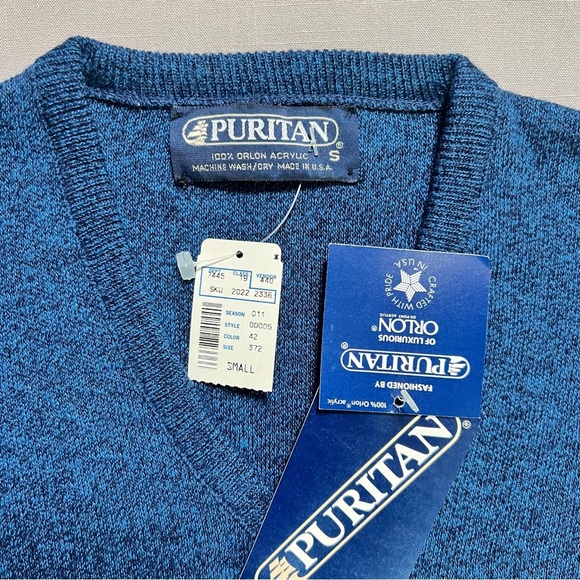 Vintage NWT Puritan Sleeveless Sweater Vest Men's Small Blue Grandpa Grunge USA - Picture 11 of 11